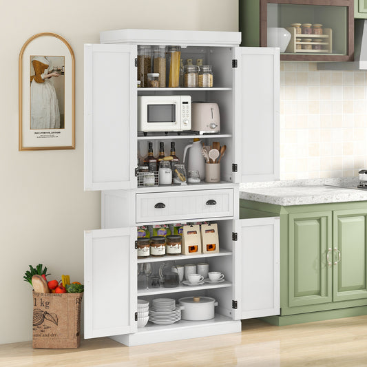 Kitchen Pantry Cabinet With Doors, Drawer, Adjustable Shelves, White Armoires & Wardrobes White at Gallery Canada