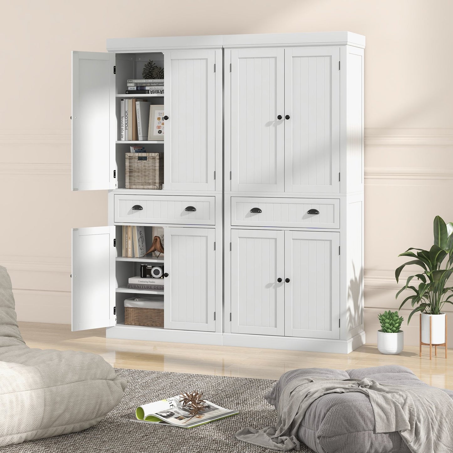 Kitchen Pantry Storage Cabinet with Doors Drawer and Adjustable Shelves, White at Gallery Canada