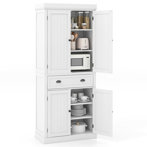 Kitchen Pantry Storage Cabinet with Doors Drawer and Adjustable Shelves, White
