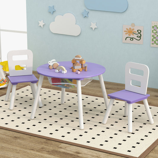 Wood Activity Kids Table and Chair Set with Center Mesh Storage, Purple Kids Table & Chair Sets Purple at Gallery Canada