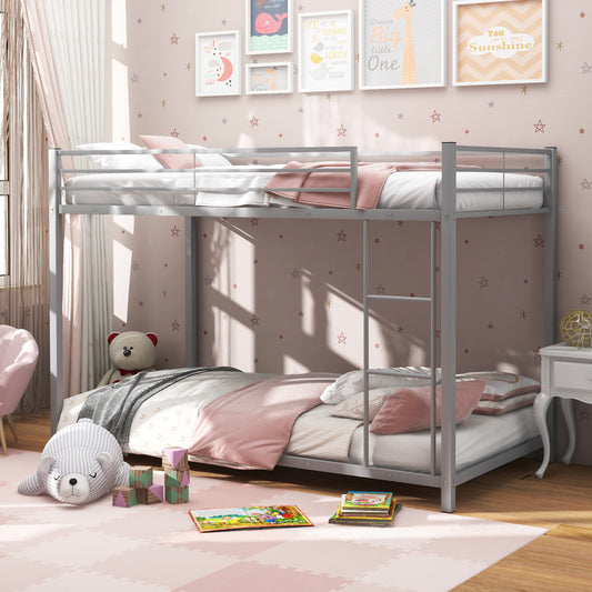 Low Profile Twin Over Twin Metal Bunk Bed with Full-length Guardrails, Silver Bunk Bed Frame Silver at Gallery Canada