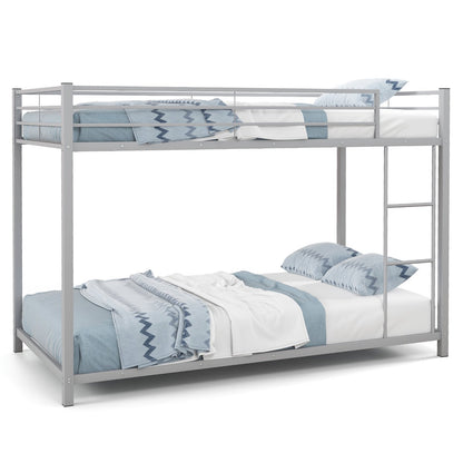 Low Profile Twin Over Twin Metal Bunk Bed with Full-length Guardrails, Silver