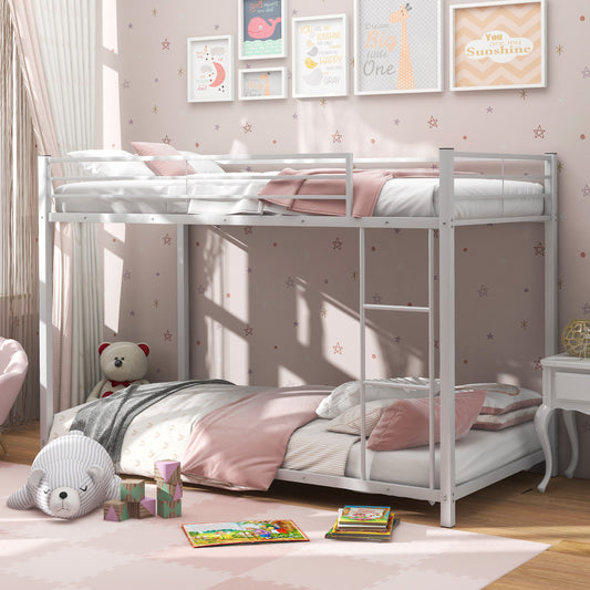 Low Profile Twin Over Twin Metal Bunk Bed with Full-length Guardrails, White Bunk Bed Frame White at Gallery Canada