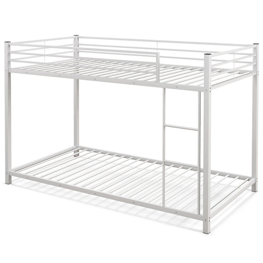 Low Profile Twin Over Twin Metal Bunk Bed with Full-length Guardrails, White