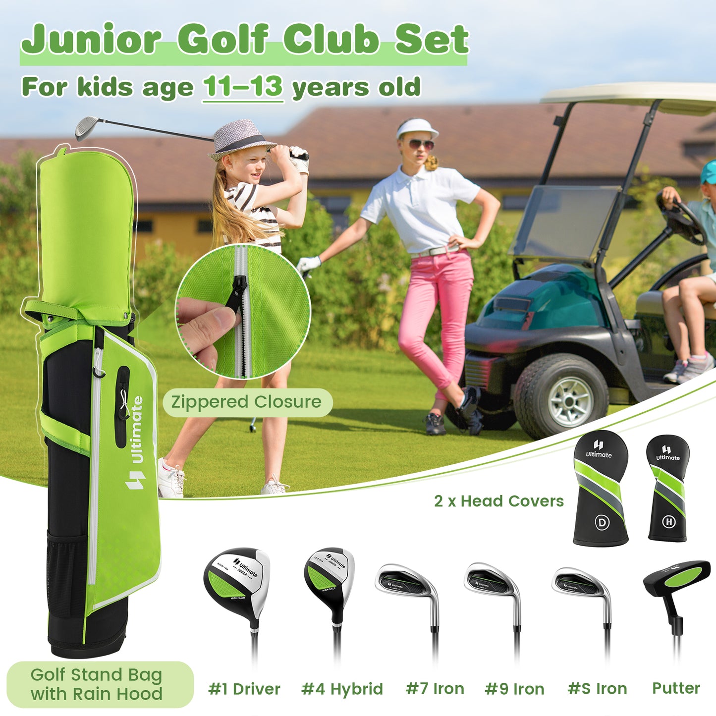 Junior Complete Golf Club Set With Stand Bag Rain Hood, Green Golf at Gallery Canada
