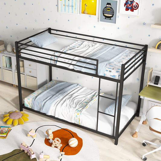 Twin Over Twin Metal Bunk Bed, Full Guardrails, Black Bunk Bed Frame Black at Gallery Canada