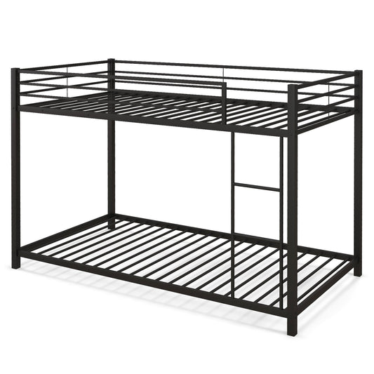 Low Profile Twin Over Twin Metal Bunk Bed with Full-length Guardrails, Black