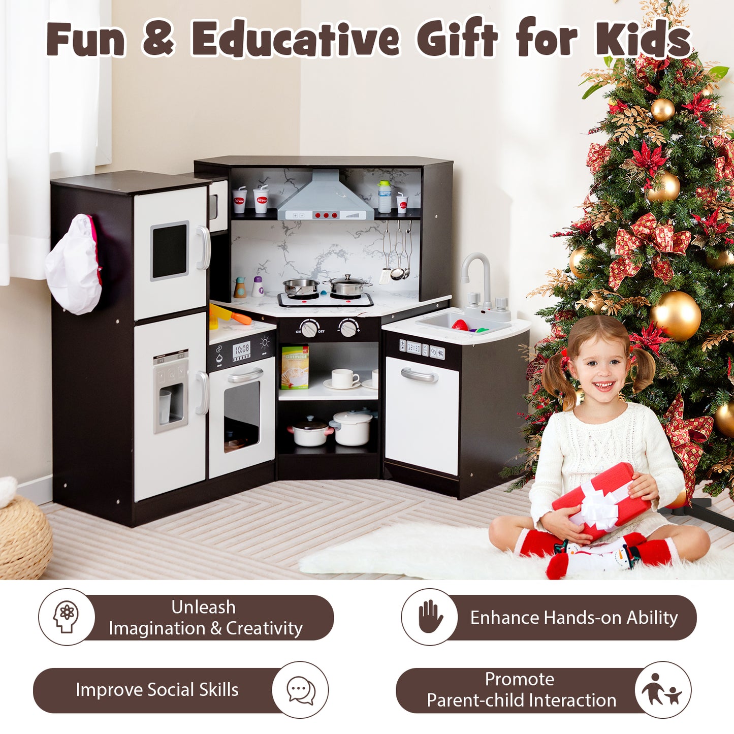 Kids Corner Pretend Kitchen Playset with Separated Washing Basin, Coffee Play Kitchen Sets at Gallery Canada