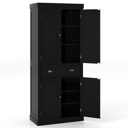 Cupboard Freestanding Kitchen Cabinet w/ Adjustable Shelves, Black