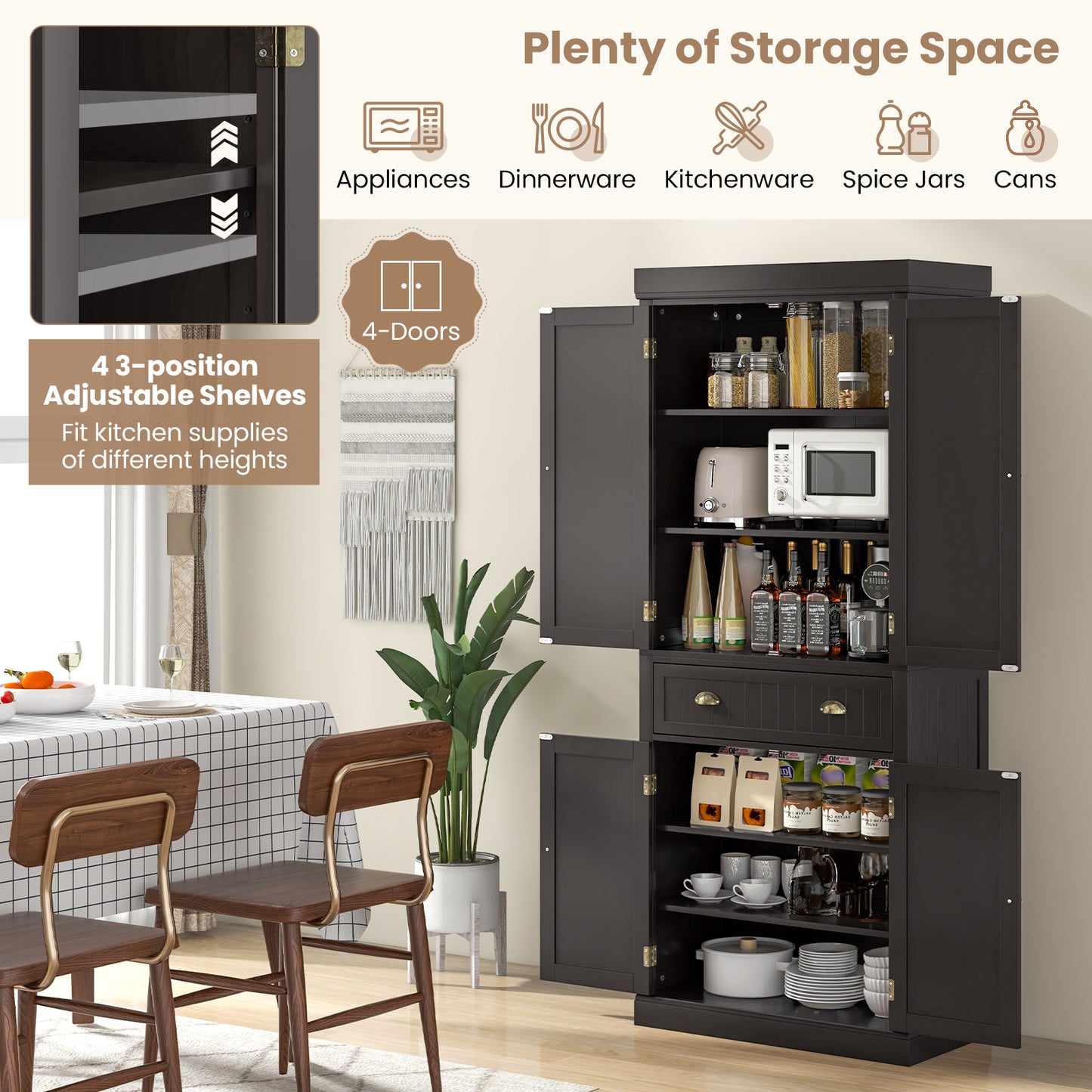 Freestanding Kitchen Cabinet With Adjustable Shelves, Dark Brown Armoires & Wardrobes at Gallery Canada