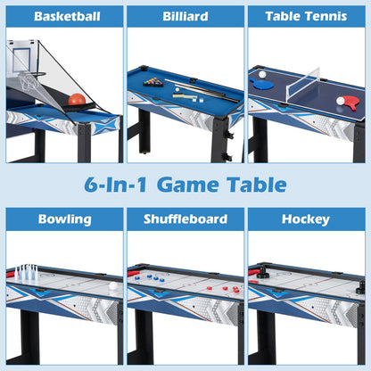 6-In-1 Combo Game Table with Basketball Billiards Ping Pong Hockey Shuffleboard, Multicolor