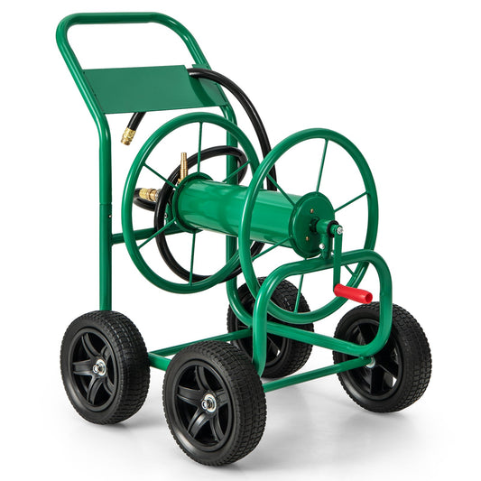 Garden Water Hose Reel Cart with 4 Wheels and Non-slip Grip, Green