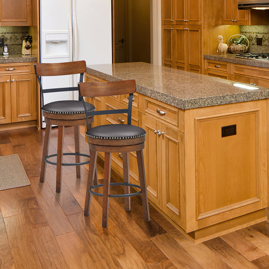 Set Of 2 25.5 Inch Swivel Counter Height Bar Stool, Brown
