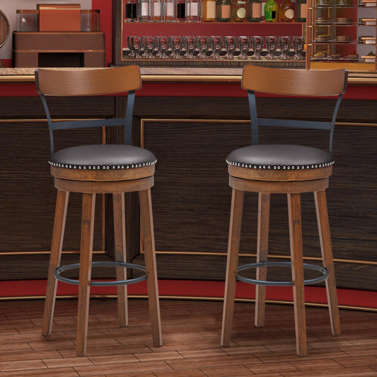 Set of 2 30.5 Inch Swivel Pub Height Bar Stool, Brown Bar Stools 30.5 inches at Gallery Canada
