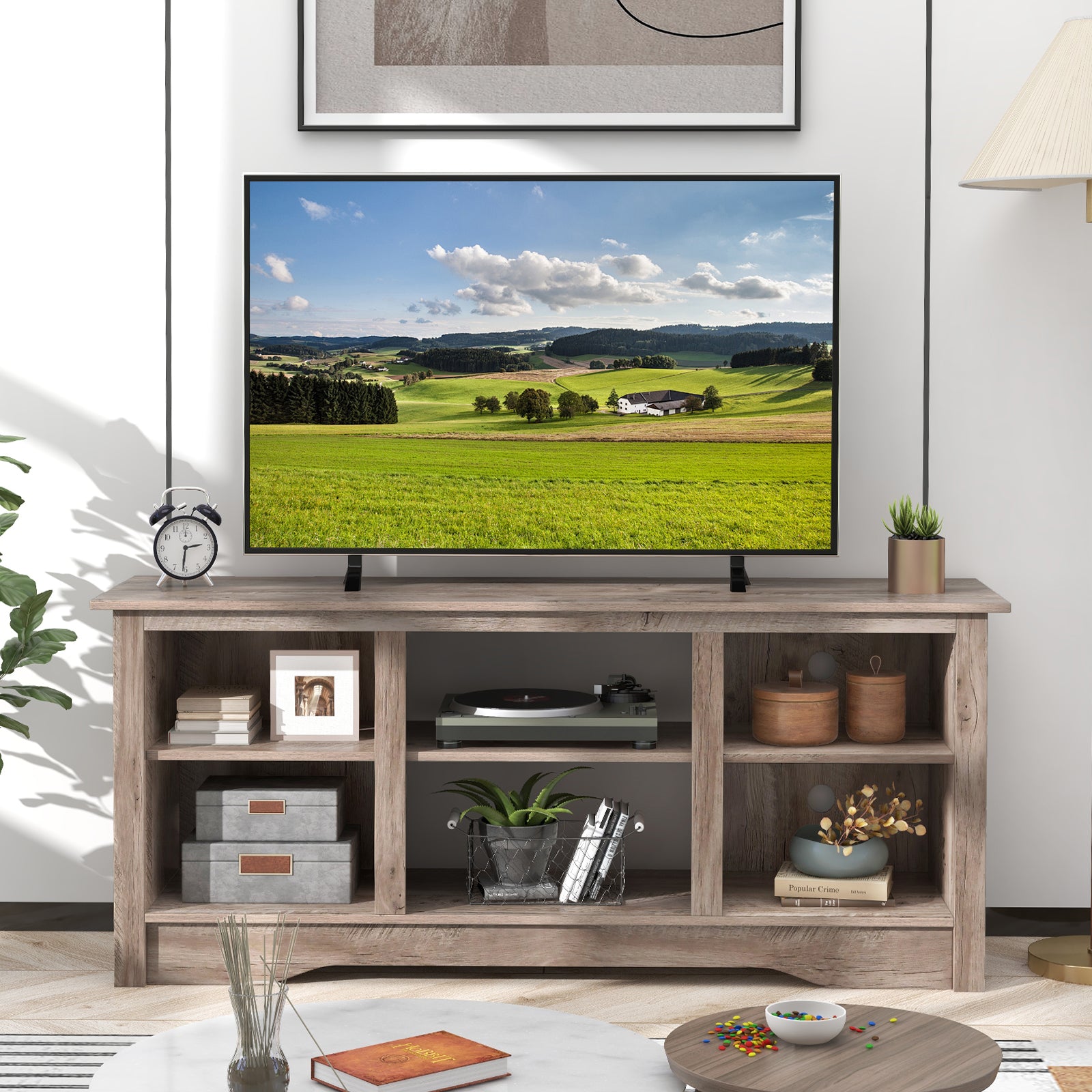 TV Stand for up to 65 Inch Flat Screen TVs with Adjustable Shelves for 18 Inch Electric Fireplace (Not Included), Gray Entertainment Centers & TV Stands at Gallery Canada