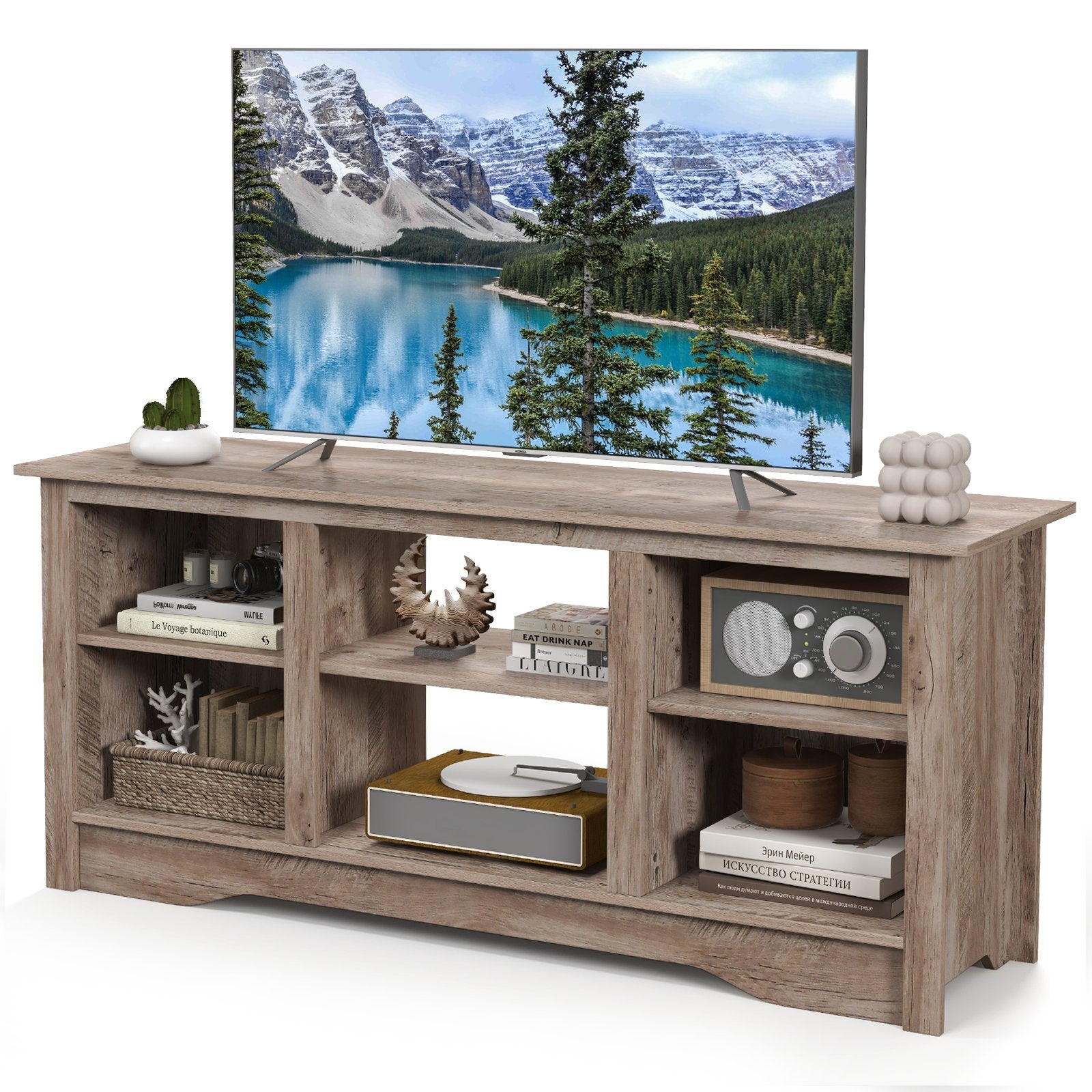 TV Stand for up to 65 Inch Flat Screen TVs with Adjustable Shelves for 18 Inch Electric Fireplace (Not Included), Gray Entertainment Centers & TV Stands at Gallery Canada