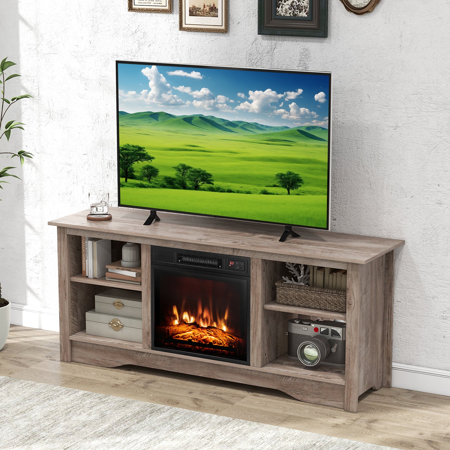 TV Stand for up to 65 Inch Flat Screen TVs with Adjustable Shelves for 18 Inch Electric Fireplace (Not Included), Gray Entertainment Centers & TV Stands at Gallery Canada