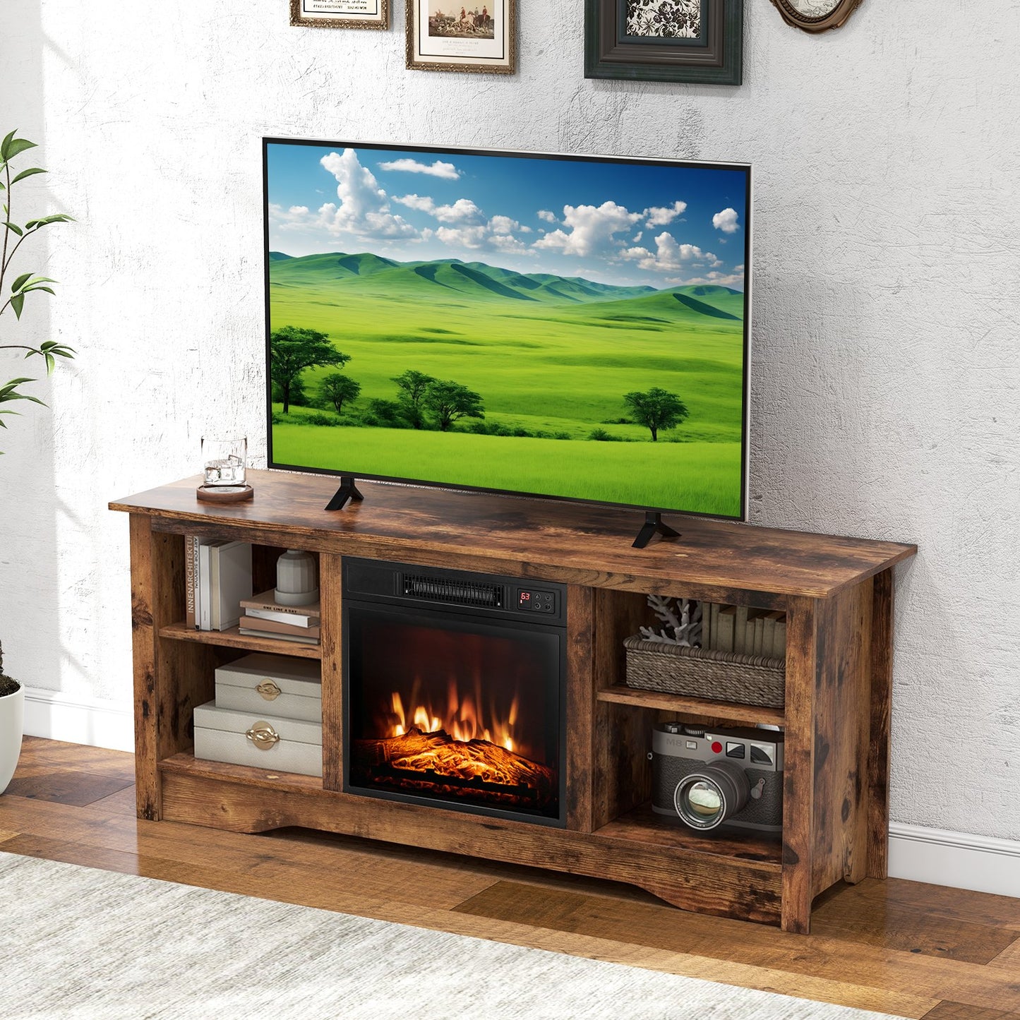 TV Stand for up to 65" Flat Screen TVs with Adjustable Shelves, Rustic Brown