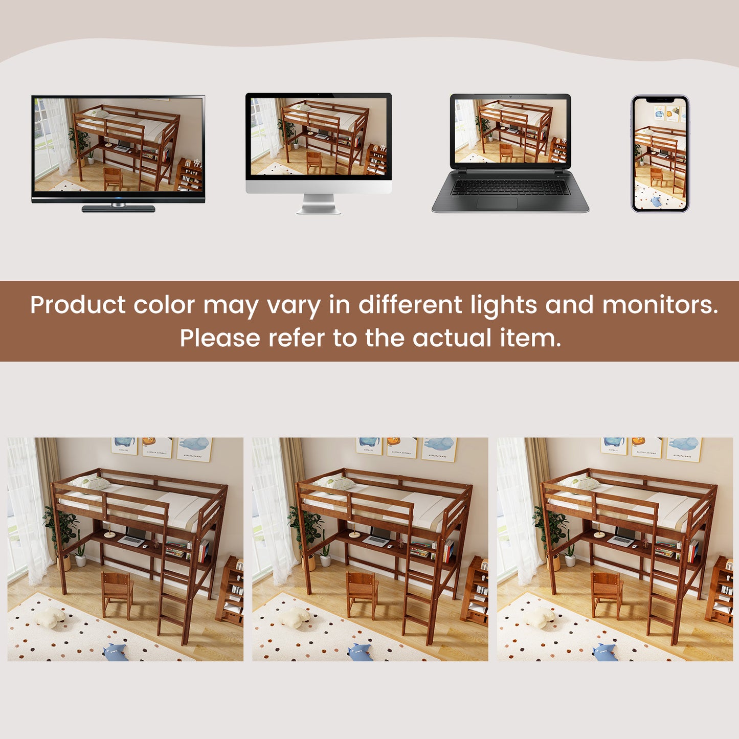 Twin Size Solid Wood Loft Bed Frame, Brown Bunk Bed Frame at Gallery Canada