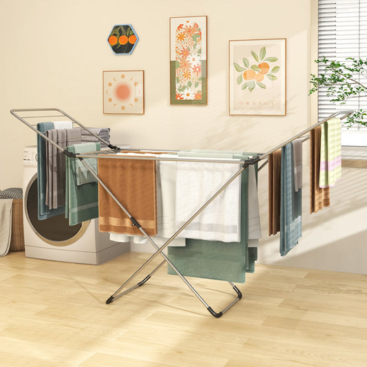 Folding Clothes Drying Rack, Adjustable Wings, Indoor Outdoor, Silver Drying Racks Silver at Gallery Canada