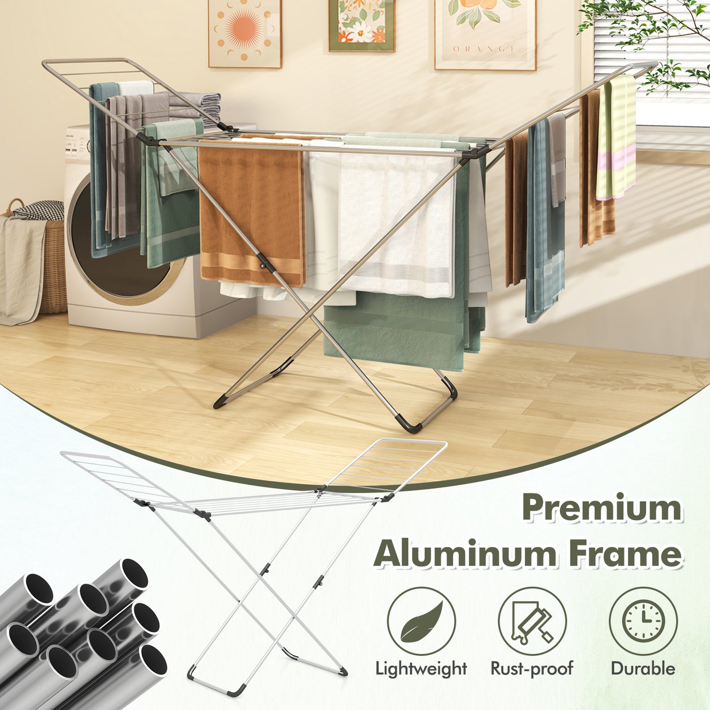 Folding Clothes Drying Rack, Adjustable Wings, Indoor Outdoor, Silver Drying Racks at Gallery Canada