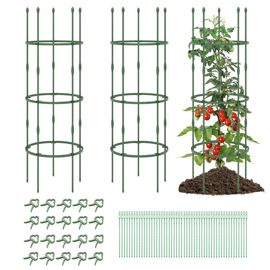 3-Pack Garden Trellis 40"/60" Tall Plant Support Stands with Clips and Ties-M, Green