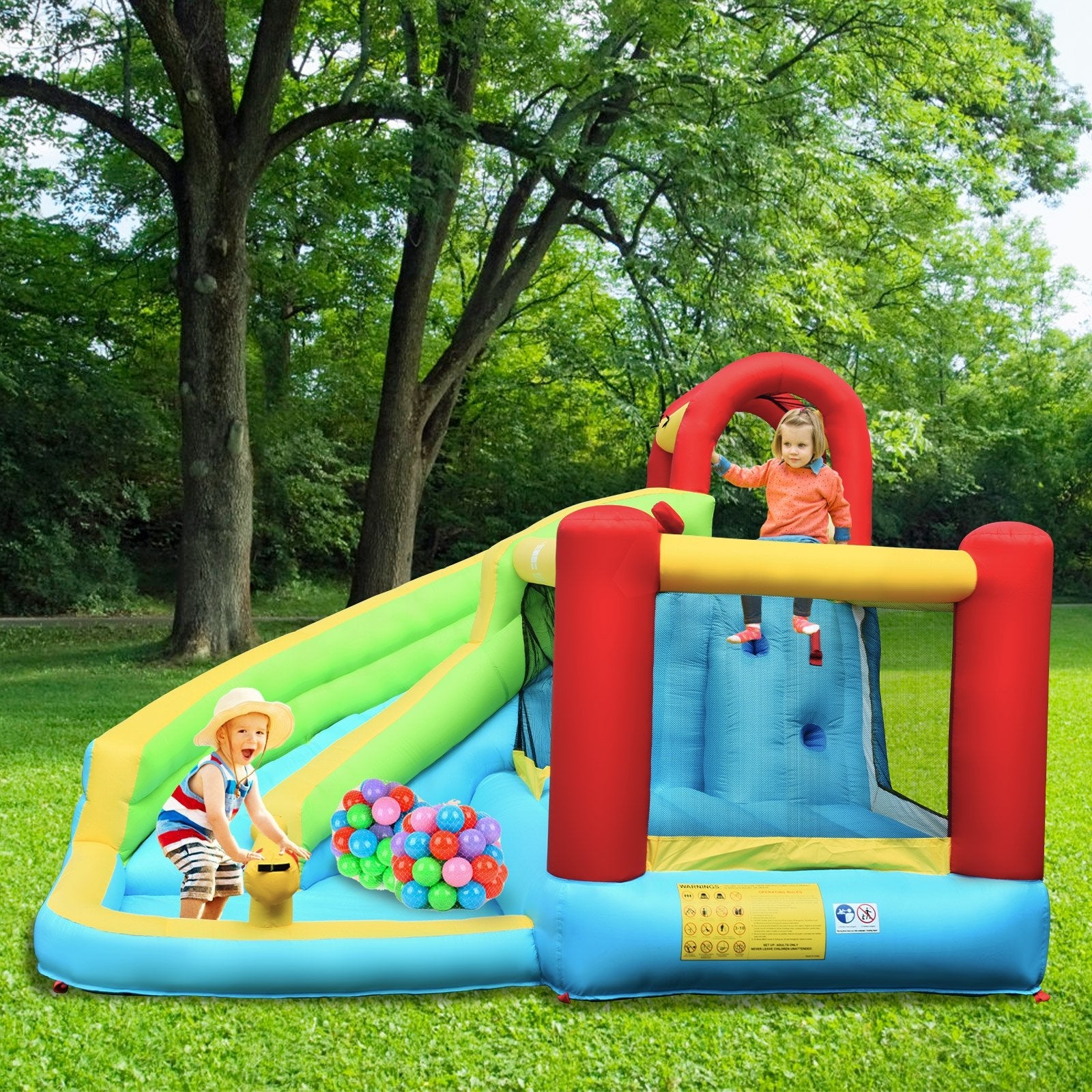 6-in-1 Inflatable Bounce House with Climbing Wall and Basketball Hoop without Blower at Gallery Canada