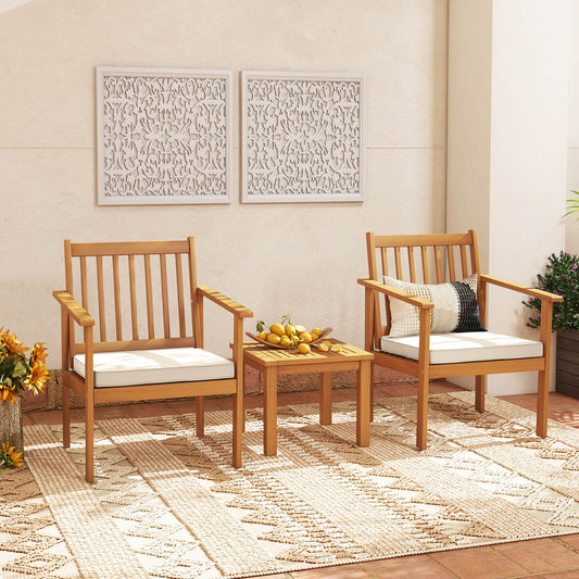 3 Piece Patio Wood Furniture Set With Cushions, White Patio Conversation Sets White at Gallery Canada