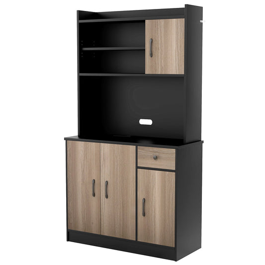 4-Door Freestanding Kitchen Buffet with Hutch and Adjustable Shelves, Black at Gallery Canada