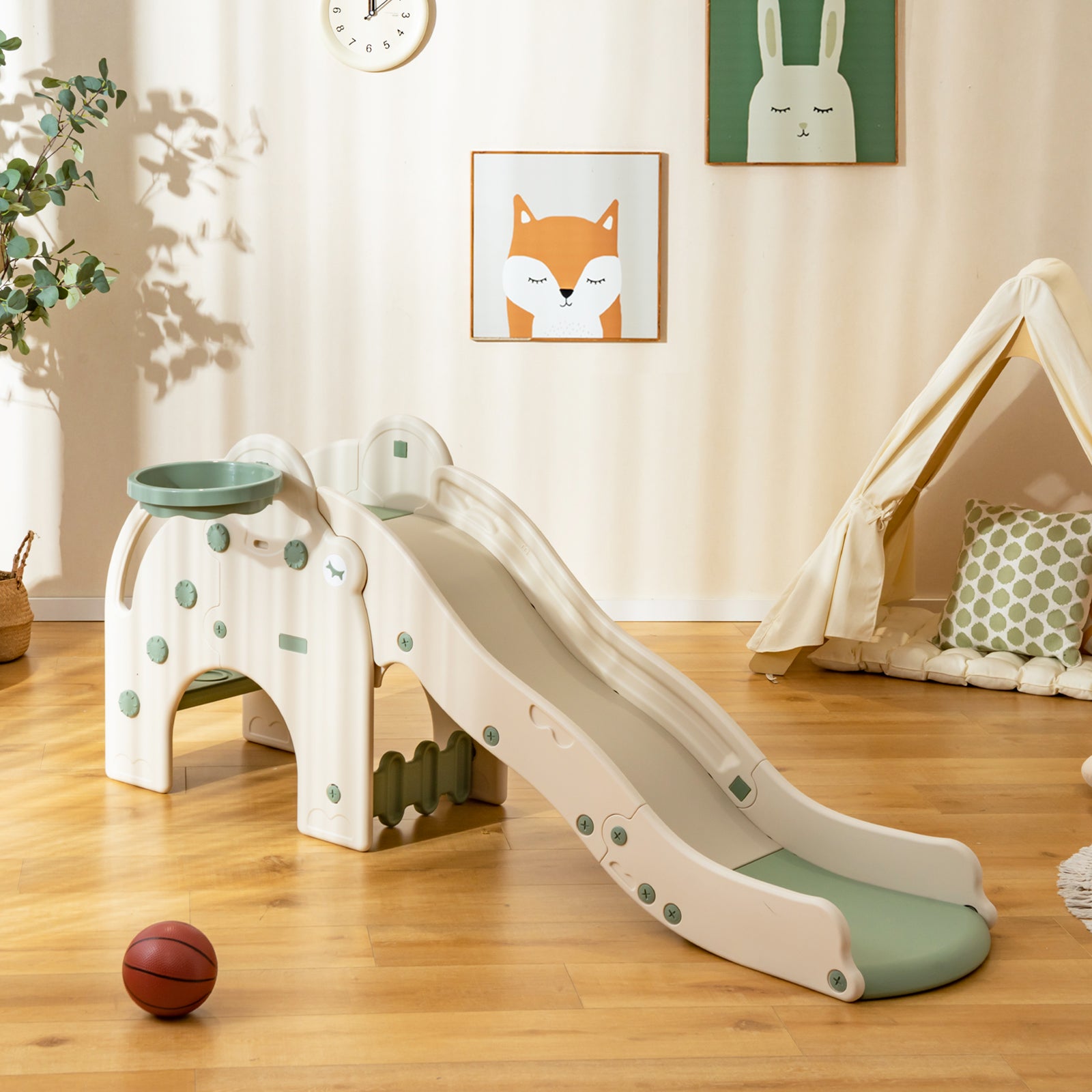 4-in-1 Toddler Slide Kids Play Slide with Cute Elephant Shape, Green Climbers & Slides at Gallery Canada