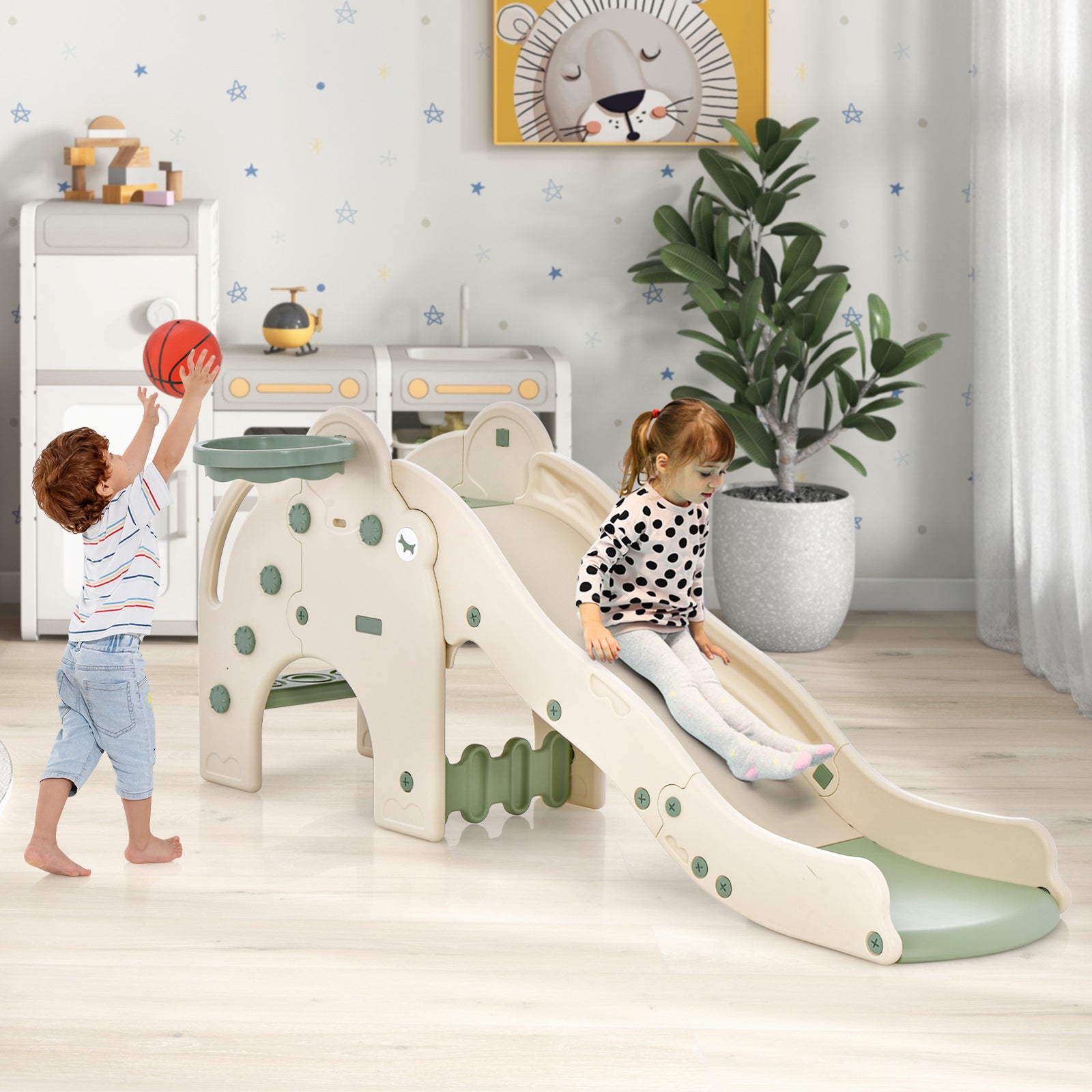 4-in-1 Toddler Slide Kids Play Slide with Cute Elephant Shape, Green Climbers & Slides at Gallery Canada