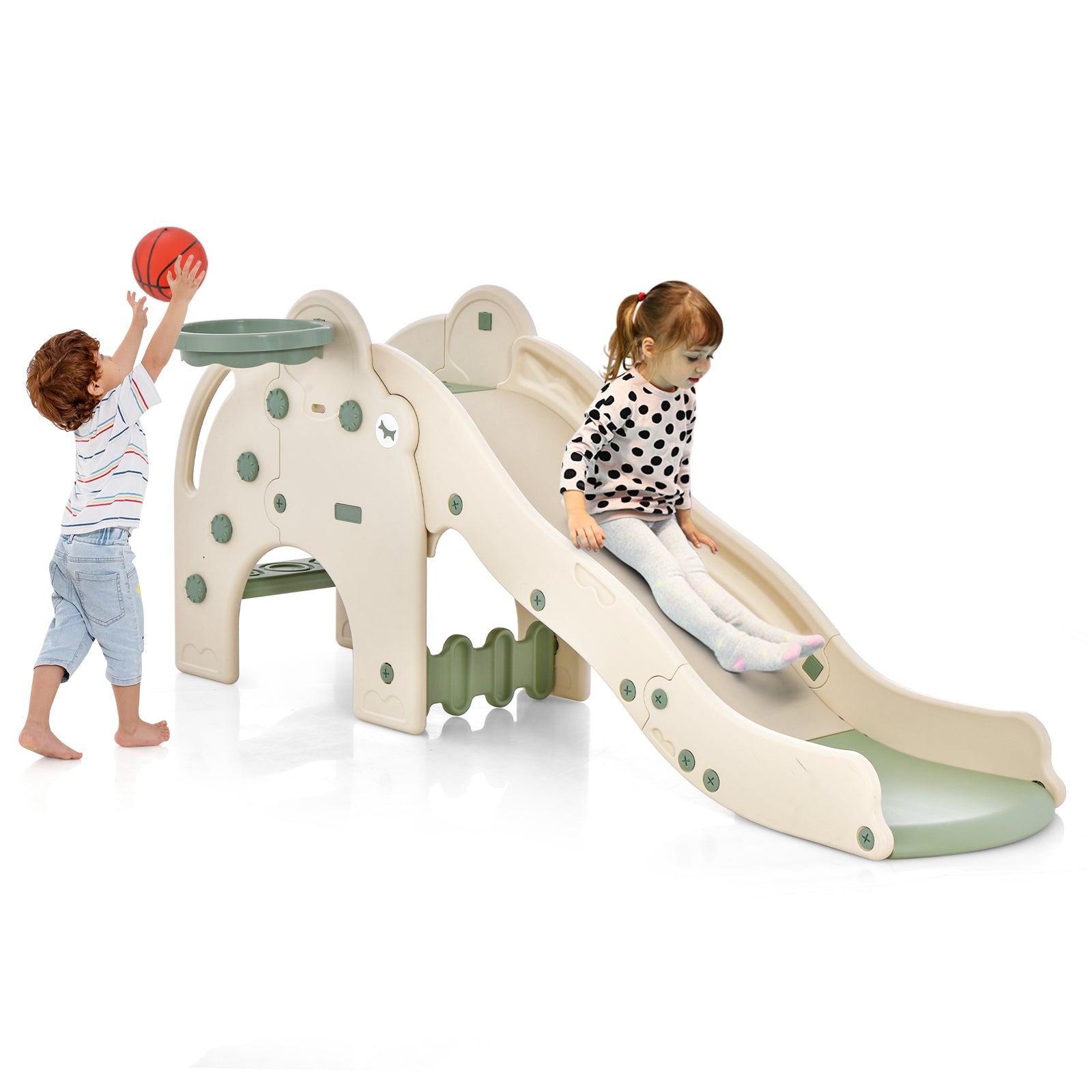 4-in-1 Toddler Slide Kids Play Slide with Cute Elephant Shape, Green Climbers & Slides Green at Gallery Canada