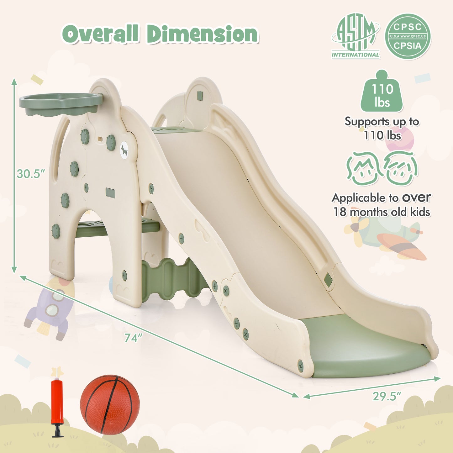4-in-1 Toddler Slide Kids Play Slide with Cute Elephant Shape, Green Climbers & Slides at Gallery Canada