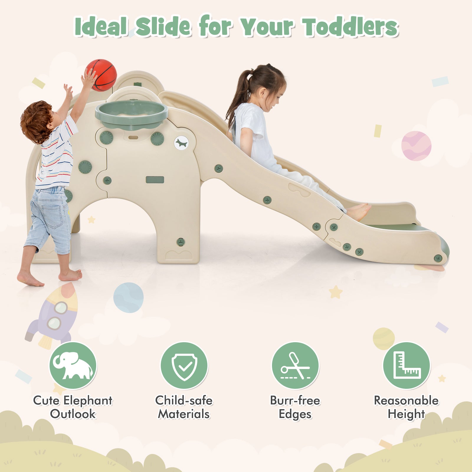4-in-1 Toddler Slide Kids Play Slide with Cute Elephant Shape, Green Climbers & Slides at Gallery Canada