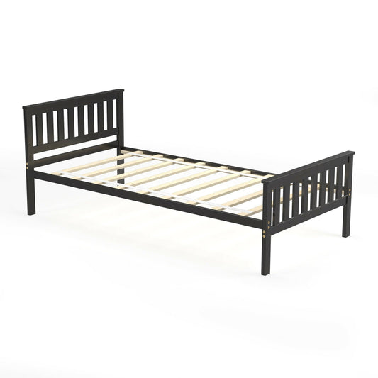 Twin Size Wood Platform Bed with Headboard, Espresso at Gallery Canada