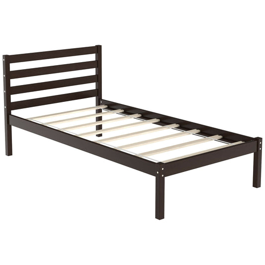Twin Size Wood Platform Bed Frame with Headboard, Espresso at Gallery Canada