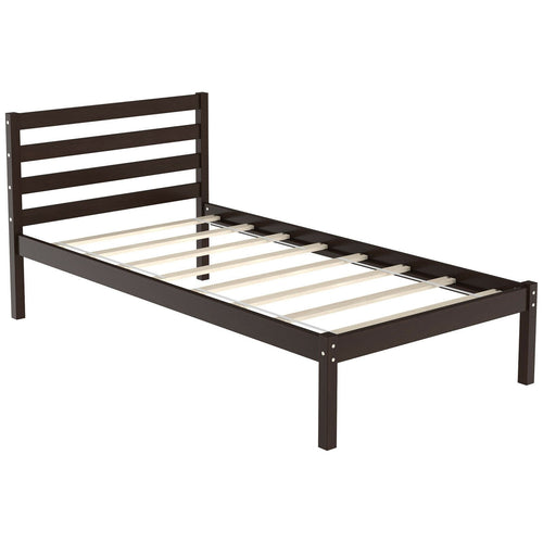Twin Size Wood Platform Bed Frame with Headboard, Espresso