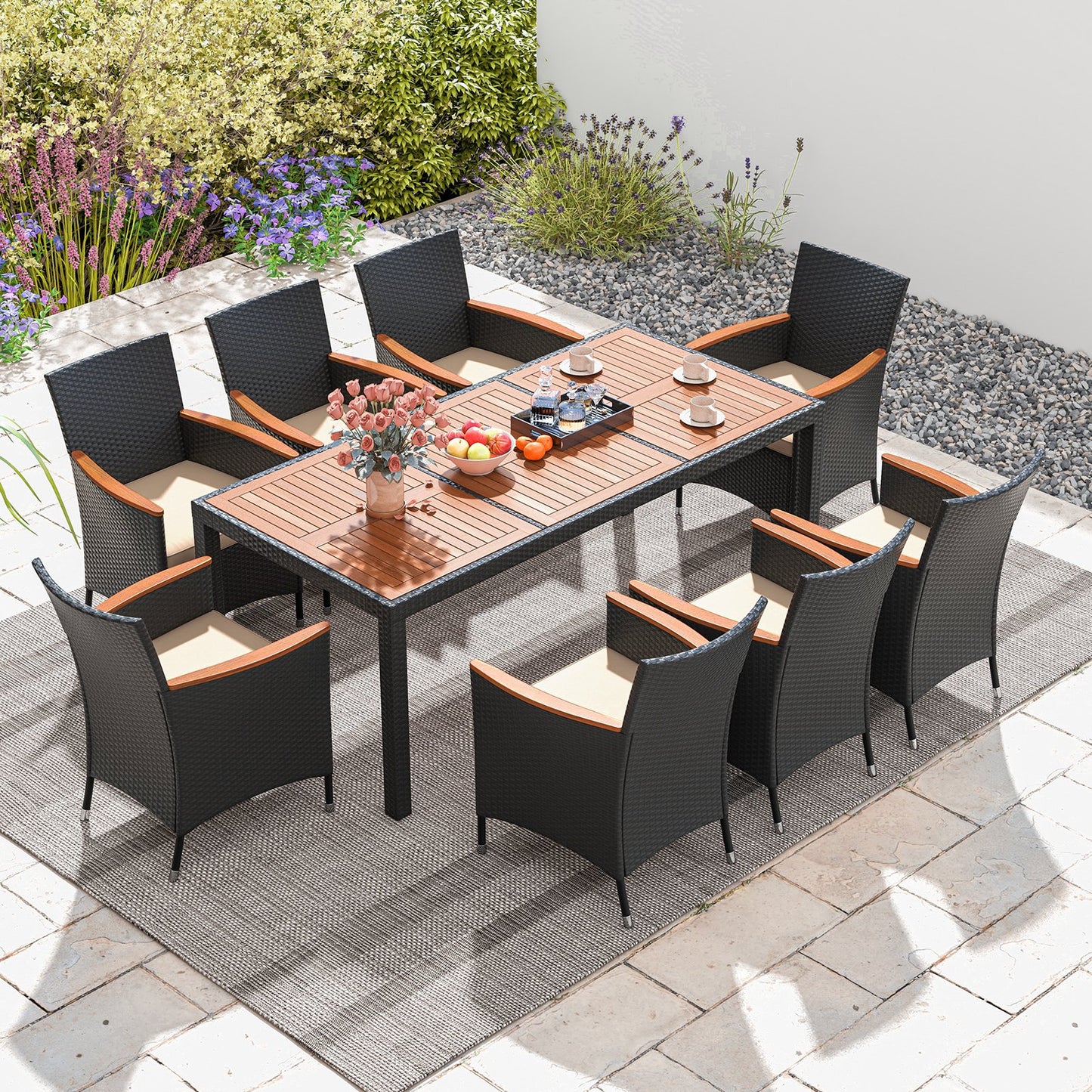 9 Pieces Outdoor Dining Set with Acacia Wood Tabletop