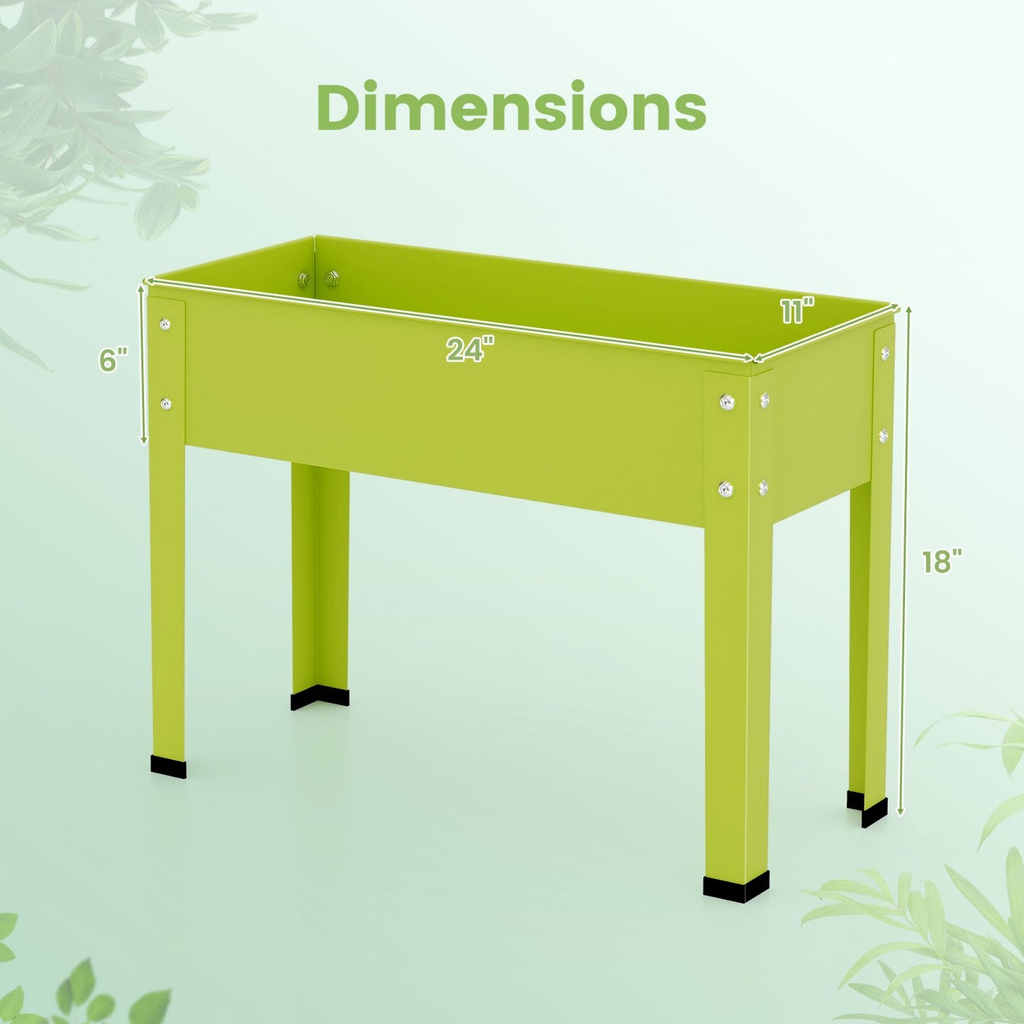 Metal Raised Garden Bed with Legs and Drainage Hole-24 x 11 x 18 inches, Green