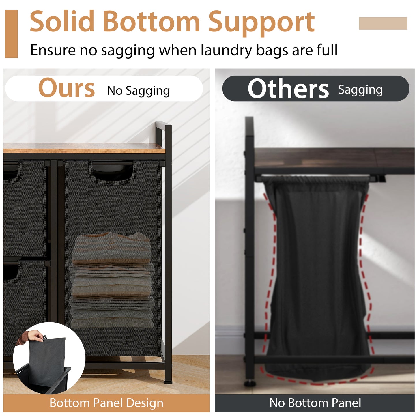 Laundry Basket Organizer With Shelf, 3 Removable Bags, Rustic Brown Laundry Baskets at Gallery Canada