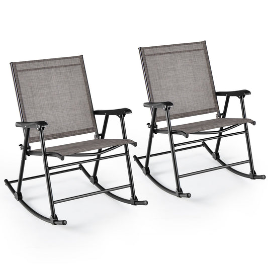Set of 2 Folding Rocking Chair with Breathable Seat Fabric-Set of 2, Brown