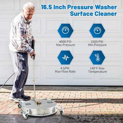 4000PSI Pressure Washer Surface Cleaner Stainless Steel with Casters, Silver