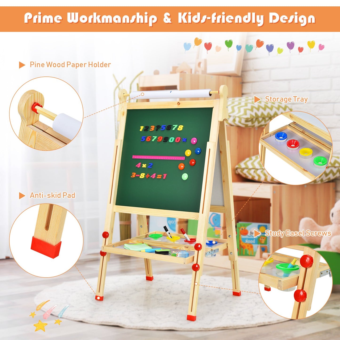 Kids Art Easel with Paper Roll Double-Sided Regulable Drawing Easel Plank, Natural at Gallery Canada