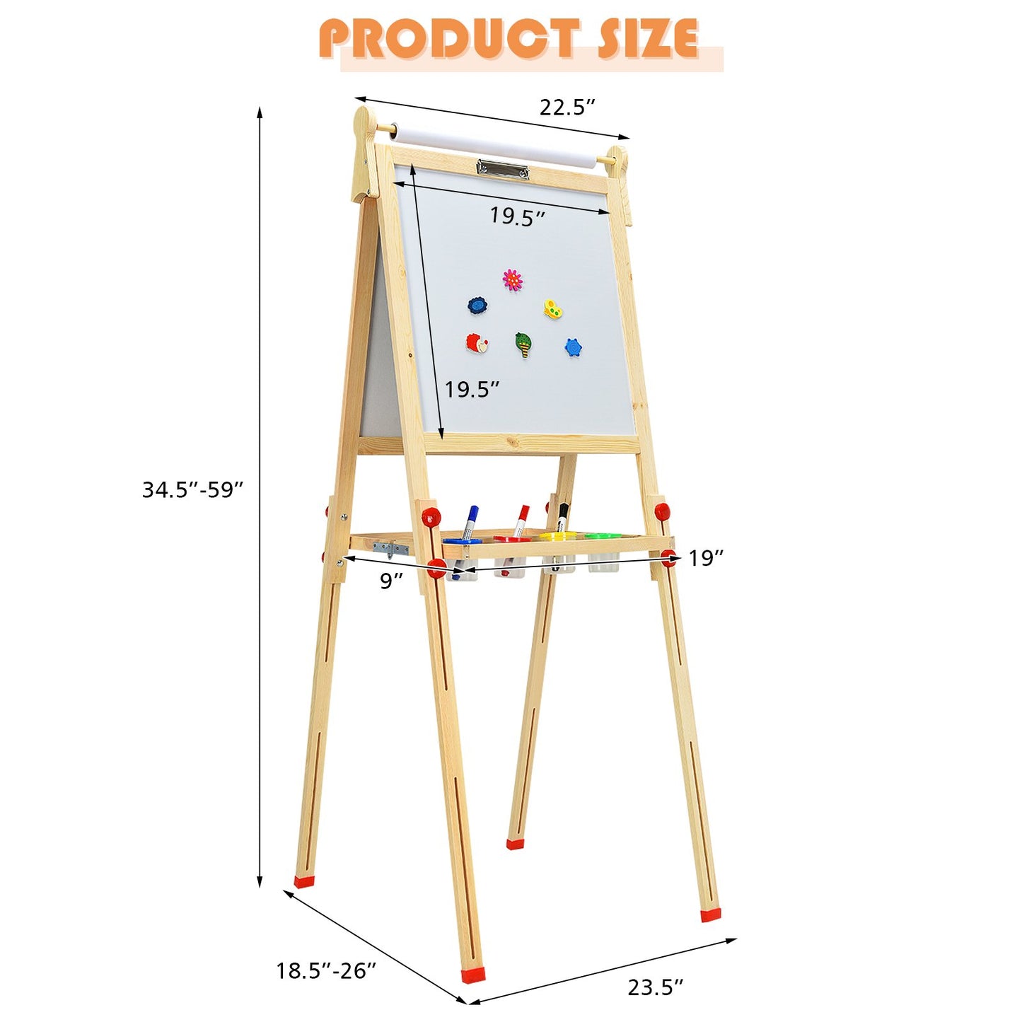 Kids Art Easel with Paper Roll Double-Sided Regulable Drawing Easel Plank, Natural
