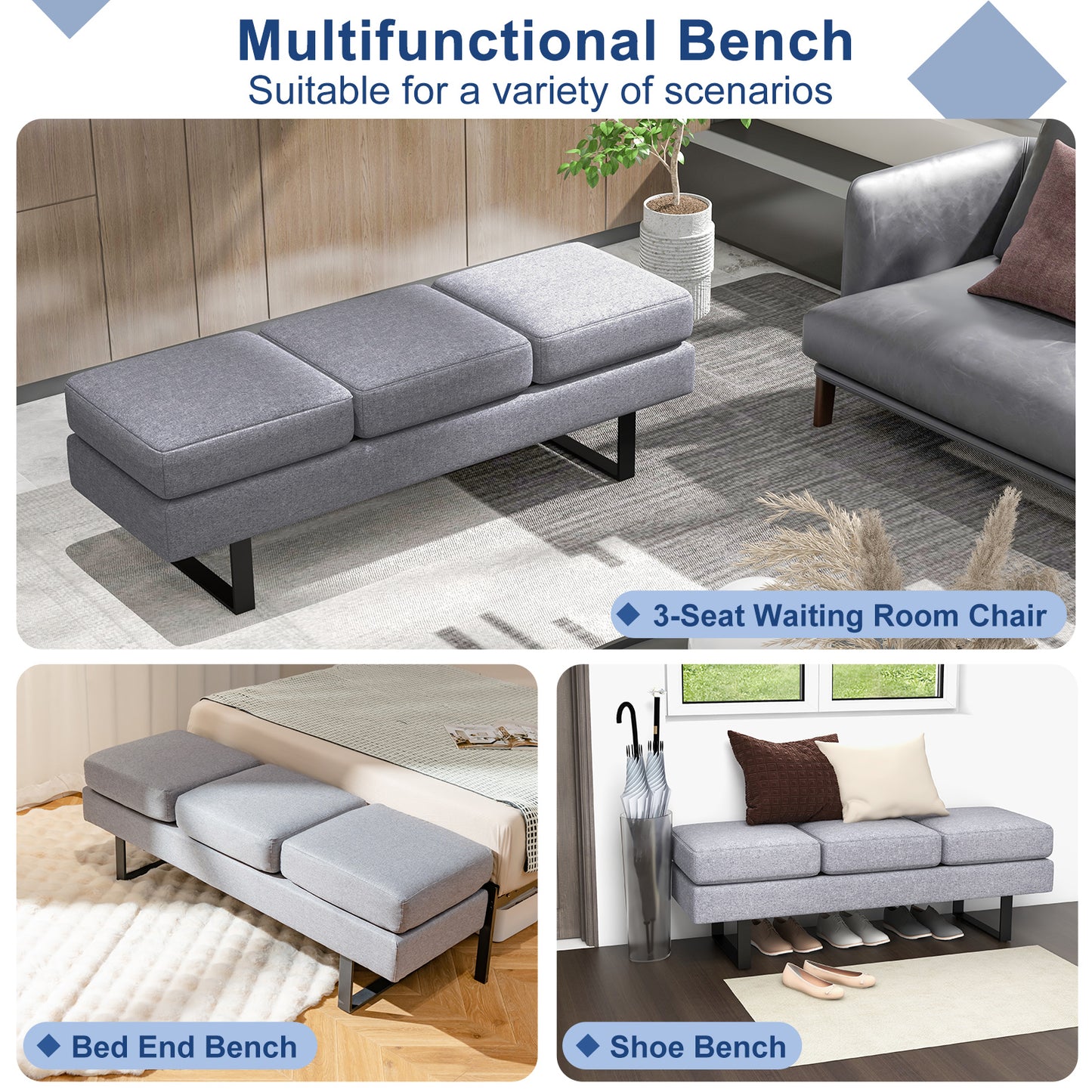 Waiting Room Bench, Metal Frame Leg, Gray Shoe Racks & Storage Benches at Gallery Canada