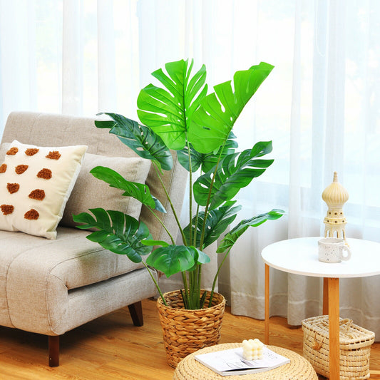 4 Feet Artificial Monstera Deliciosa Tree with 10 Leaves of Different Sizes, Green Faux Plants Green at Gallery Canada