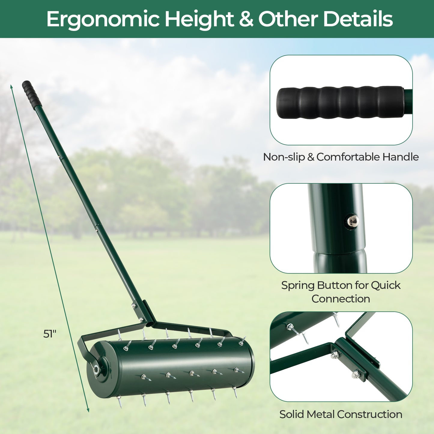 21 Inch Manual Lawn Aerator, Detachable Handle, Green Lawn Care Tools at Gallery Canada