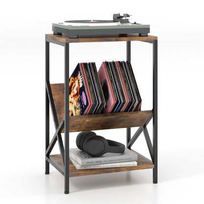 3-Tier Industrial Side Table with V-shaped Bookshelf for Living Room, Rustic Brown at Gallery Canada