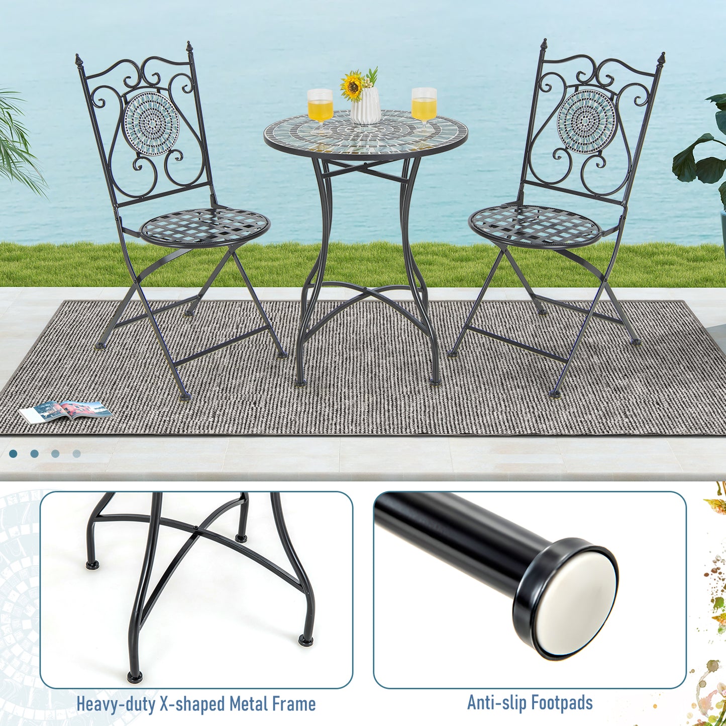 24 Inch Patio Bistro Table with Ceramic Tile Tabletop, Blue Patio Dining Tables at Gallery Canada