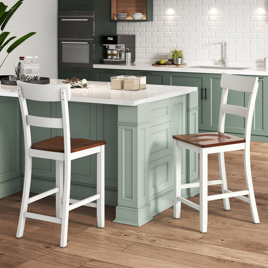 Farmhouse Dining Bar Stool Set, Solid Rubber Wood Frame, White Dining Chairs White at Gallery Canada